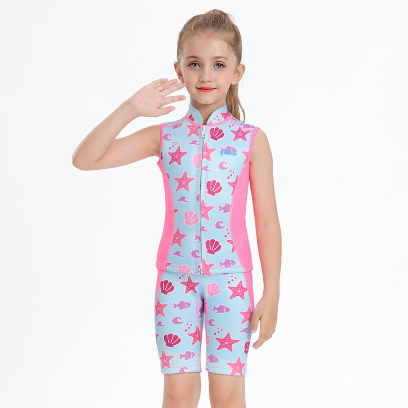 Split Kids' Wetsuit – Girls' Diving Top & Shorts, Warm, Sun Protection for Surfing, Snorkeling, Jellyfish Protection, Unisex Kids' Swimwear 6