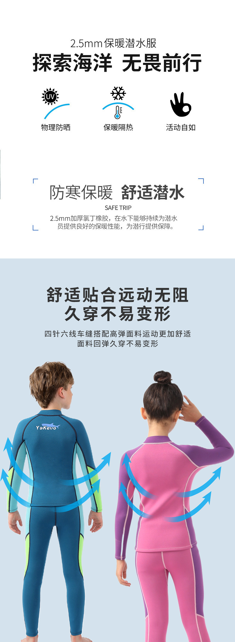 Kids' Split Wetsuit: Long-Sleeve, Warm, Sun-Protective, for Surfing, Snorkeling, Diving (Boys & Girls)