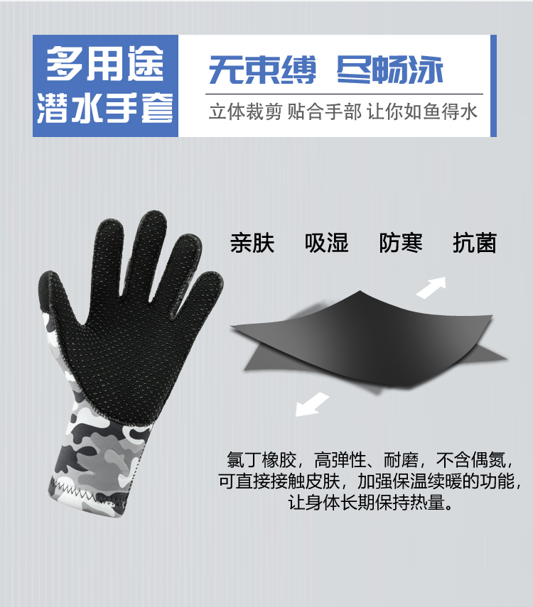 Non-slip dotted diving gloves with wear-resistant fabric for winter swimming, spearfishing, snorkeling, free diving and scuba diving, customizable