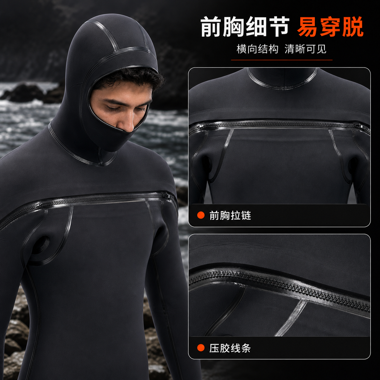 Front-Zip Wetsuit for Scuba Diving & Snorkeling, Custom Neoprene Laminated Blind-Stitched Wetsuit, OEM/ODM Factory Production 5