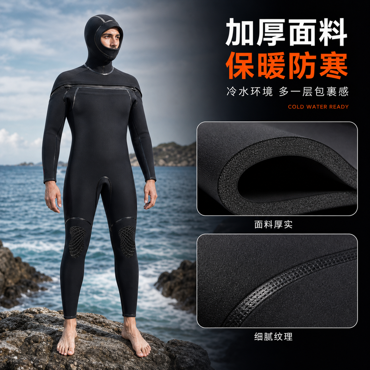 Front-Zip Wetsuit for Scuba Diving & Snorkeling, Custom Neoprene Laminated Blind-Stitched Wetsuit, OEM/ODM Factory Production 7