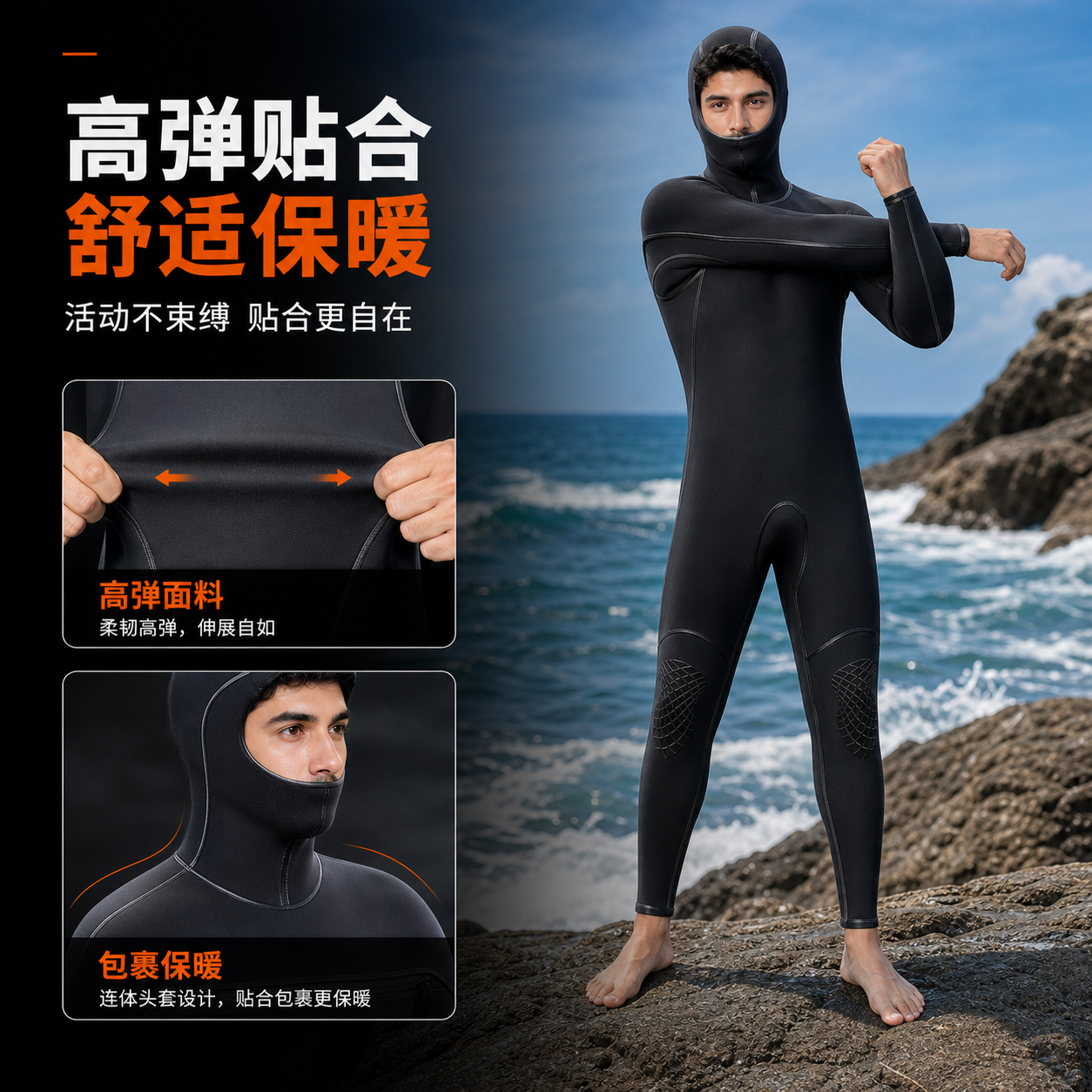 Front-Zip Wetsuit for Scuba Diving & Snorkeling, Custom Neoprene Laminated Blind-Stitched Wetsuit, OEM/ODM Factory Production 6
