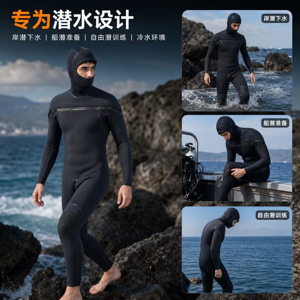 Front-Zip Wetsuit for Scuba Diving & Snorkeling, Custom Neoprene Laminated Blind-Stitched Wetsuit, OEM/ODM Factory Production 8