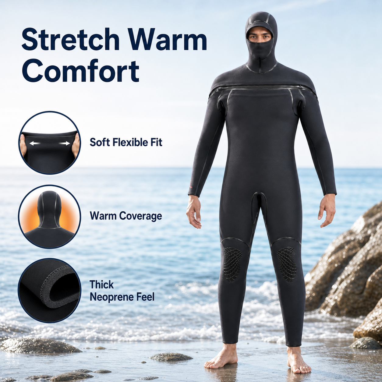 Front-Zip Wetsuit for Scuba Diving & Snorkeling, Custom Neoprene Laminated Blind-Stitched Wetsuit, OEM/ODM Factory Production