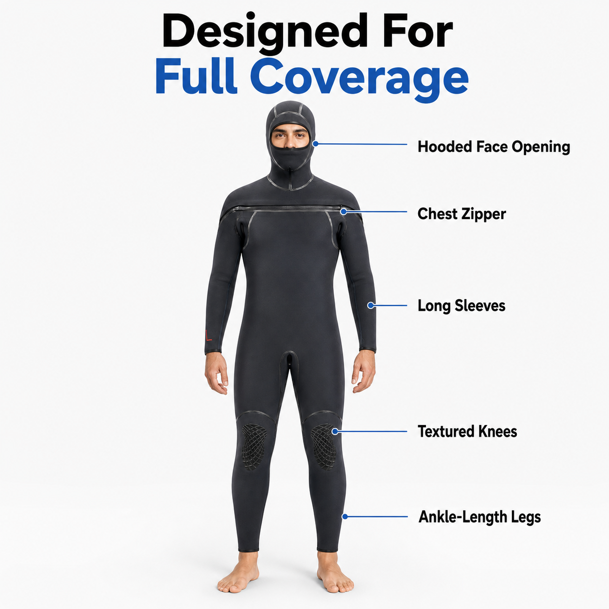 Front-Zip Wetsuit for Scuba Diving & Snorkeling, Custom Neoprene Laminated Blind-Stitched Wetsuit, OEM/ODM Factory Production