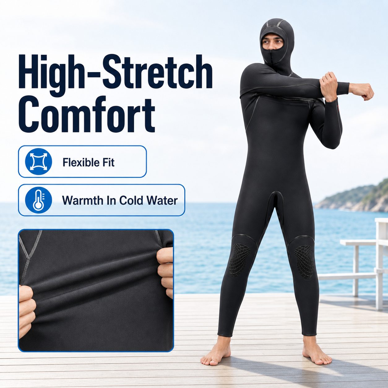 Front-Zip Wetsuit for Scuba Diving & Snorkeling, Custom Neoprene Laminated Blind-Stitched Wetsuit, OEM/ODM Factory Production